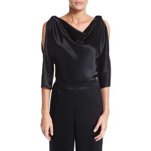 St. John Collection Black Liquid Satin Cowl-Neck Blouse Sz. S *EUC $795+tax